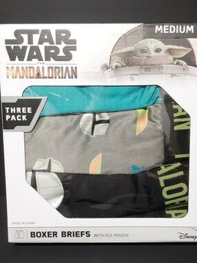STAR WARS Mandalorian Men's Boxer Briefs Fly Pouch Disney 3 Pack Medium NEW